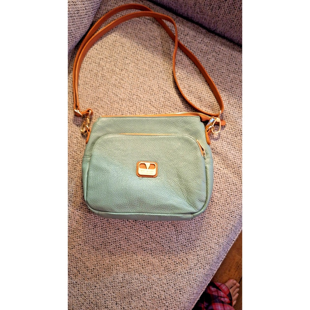 Valentina Sage Green Pebble Brown Leather Crossbody‎ Bag Made in Italy